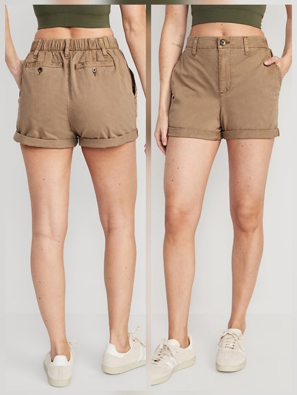 ​NWT Old Navy Everyday Chino Shorts Size S - Tan Khaki Elastic Back Cuffed 3.5"